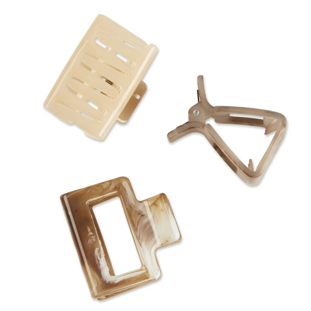 Open Cut Square Claw Clips, Taupe Neutrals, 3 Ct