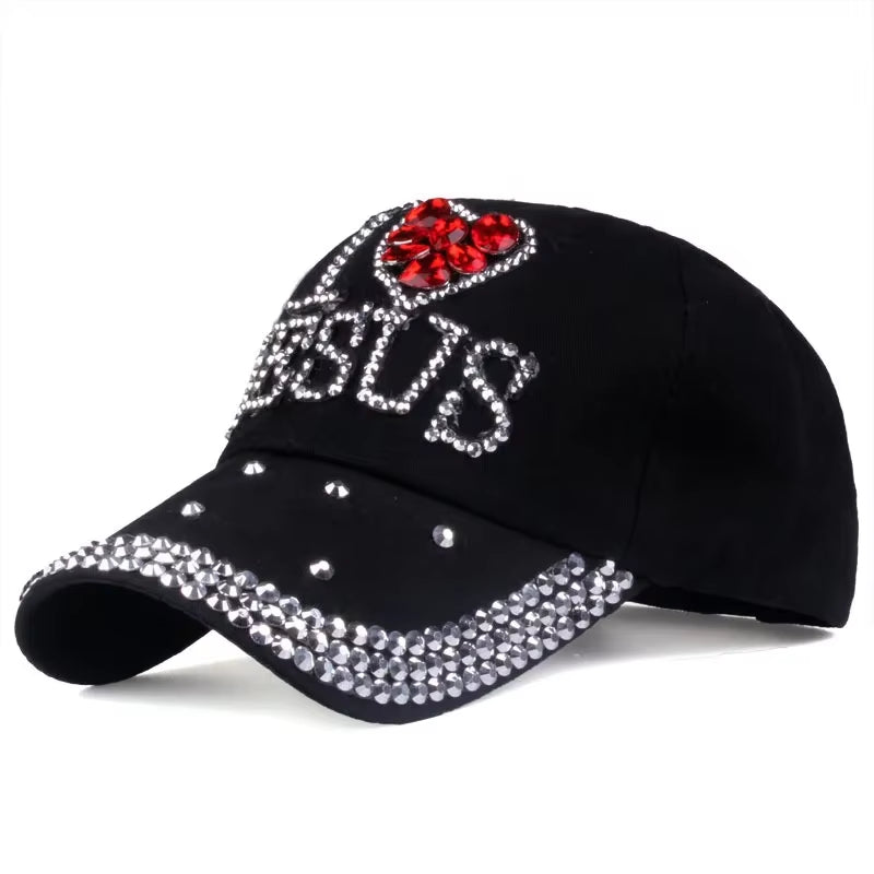 Leisure Jesus Women'S Baseball Cap Fashionable Rhinestone-Studded Duckbill Cap Outdoor Travel Sun-Shading Sun Hat Hip-Pop