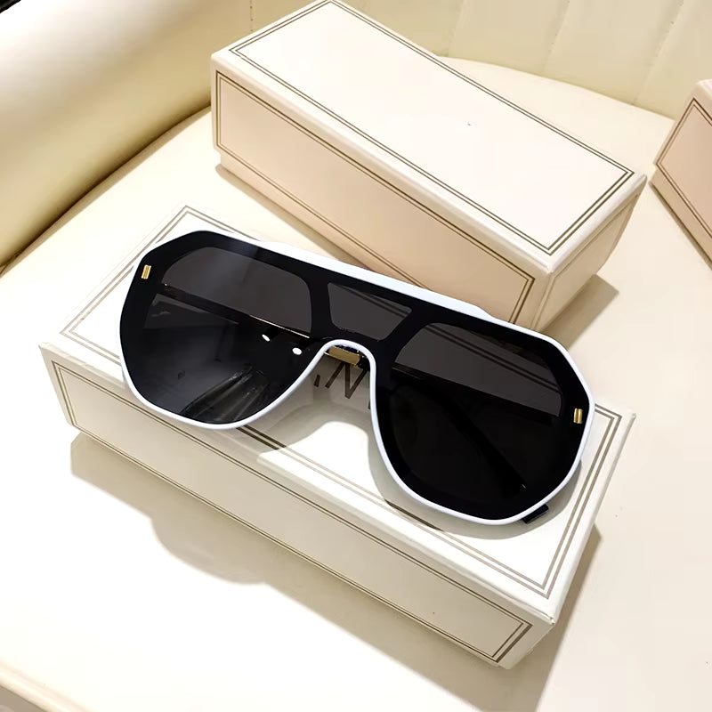 Funky Flat Top Pilot Sunglasses Women Brand Designer Shades Eyewear Trendy One Piece Square Frame Men Sun Glasses Female UV400