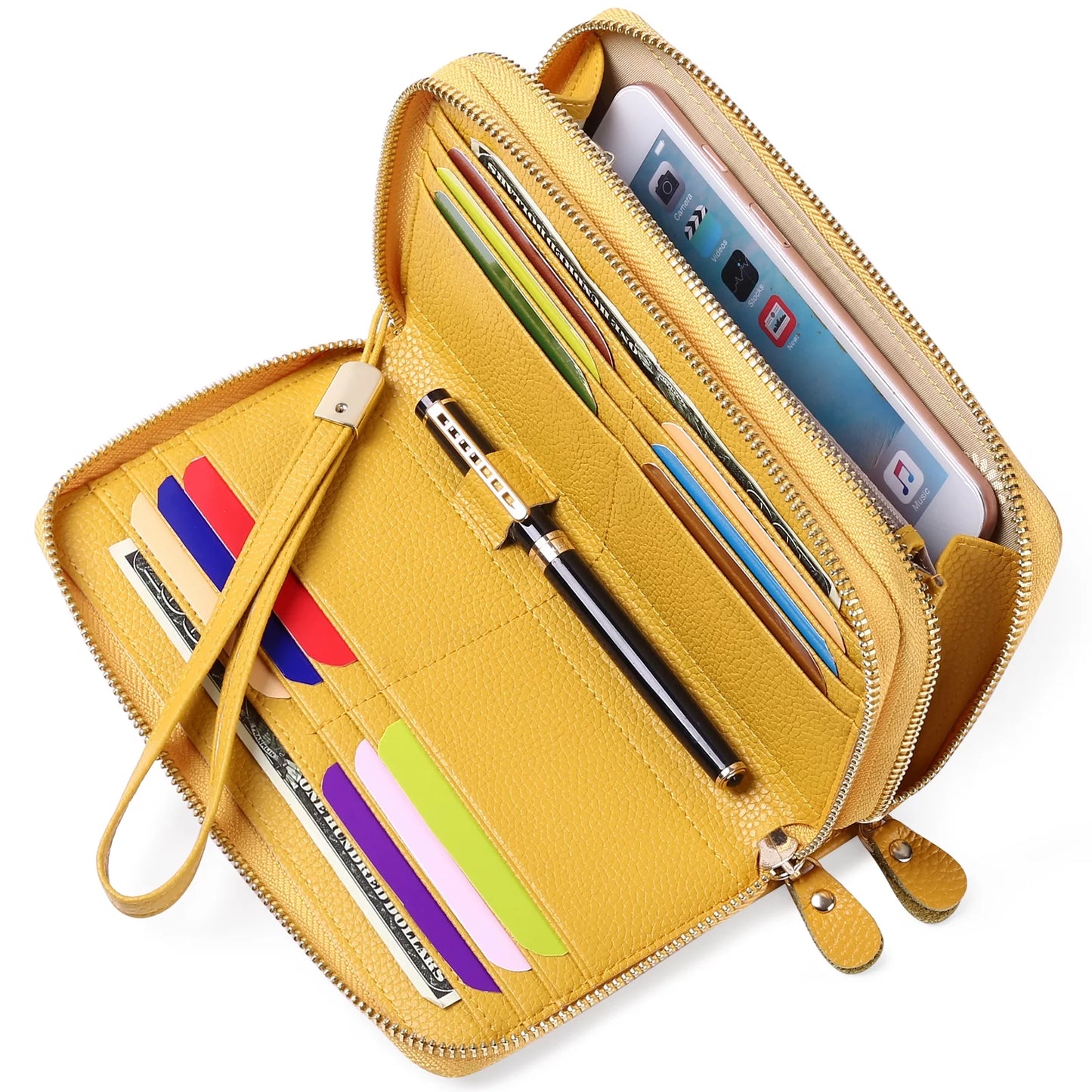 Women Leather Wallets RFID Blocking Zip around Credit Card Holder Phone Clutch