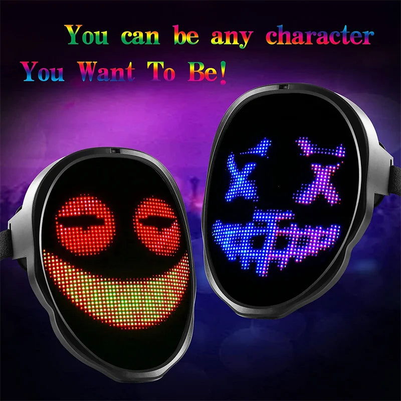 Programmable LED Luminous Mask Bluetooth RGB Led Lights up Party Mask DIY Picture Editing Animation Text Love Prank Concert Mask