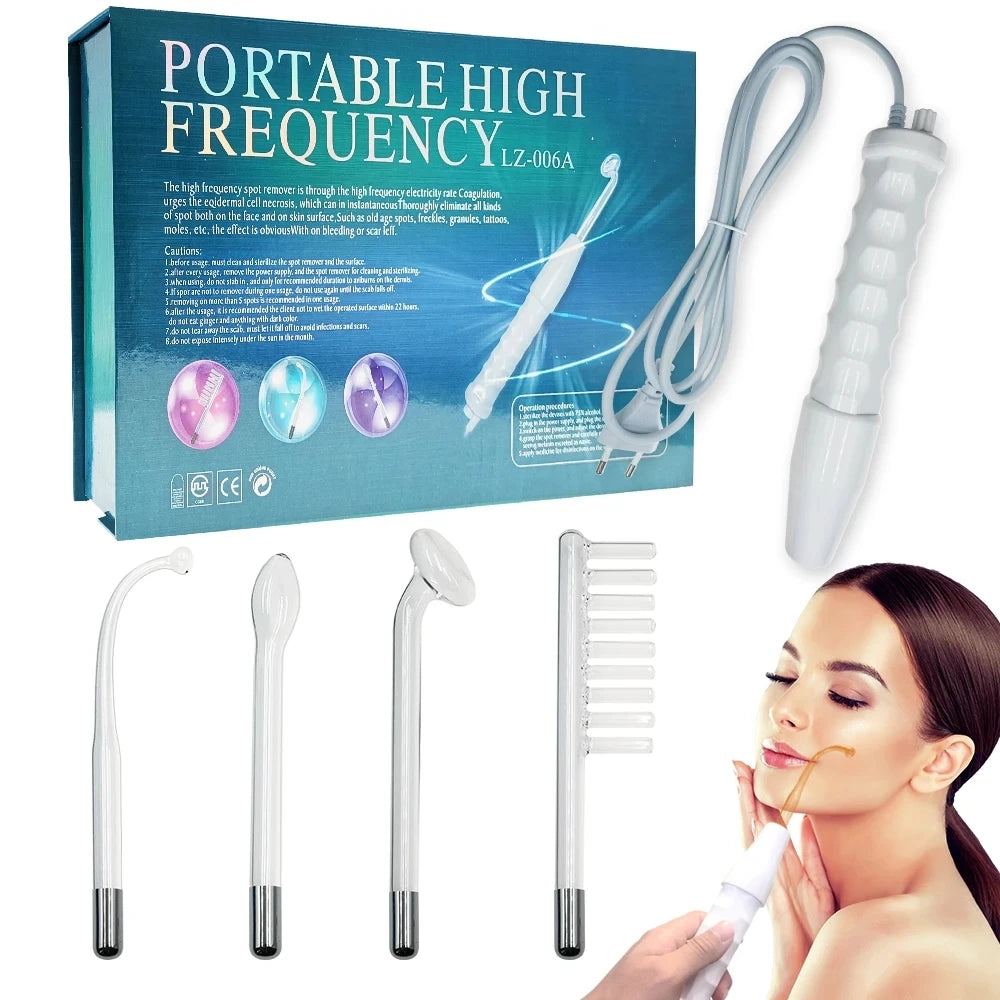 "Ultimate High Frequency Facial Skin Care Kit: 4Pcs Device Set for Acne Treatment, Hair Care, and Professional Results - Comes in a Stylish Gift Box!"