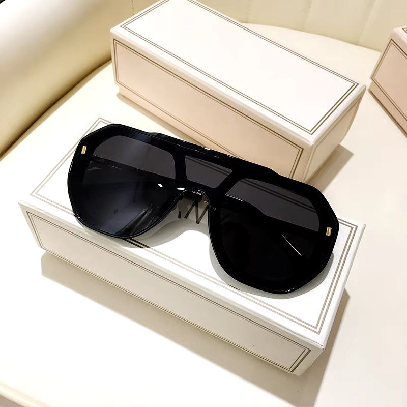 Funky Flat Top Pilot Sunglasses Women Brand Designer Shades Eyewear Trendy One Piece Square Frame Men Sun Glasses Female UV400