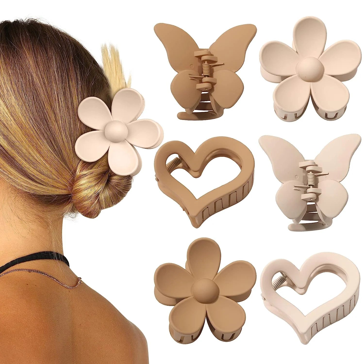 6PCS Butterfly Hair Claw Clip - 2 Inch Claw Hair Clips for Women Girls Small Non-Slip Jaw Clips for Thick Hair and Strong Hold Hair