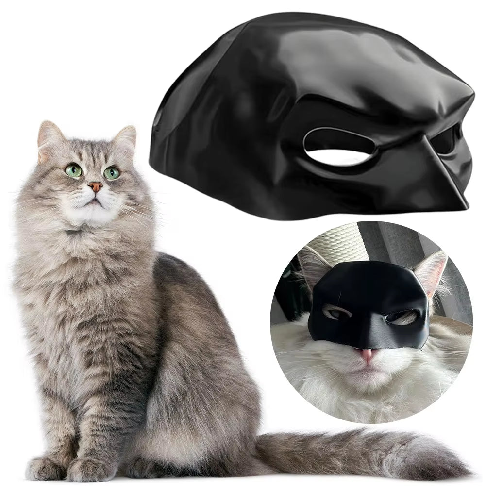 Black Bat Cat Avenger Mask Half Face Cat Mask Handmade Cat Bat Mask Halloween Costume Cosplay Decoration Gifts for Cat Dog Toys