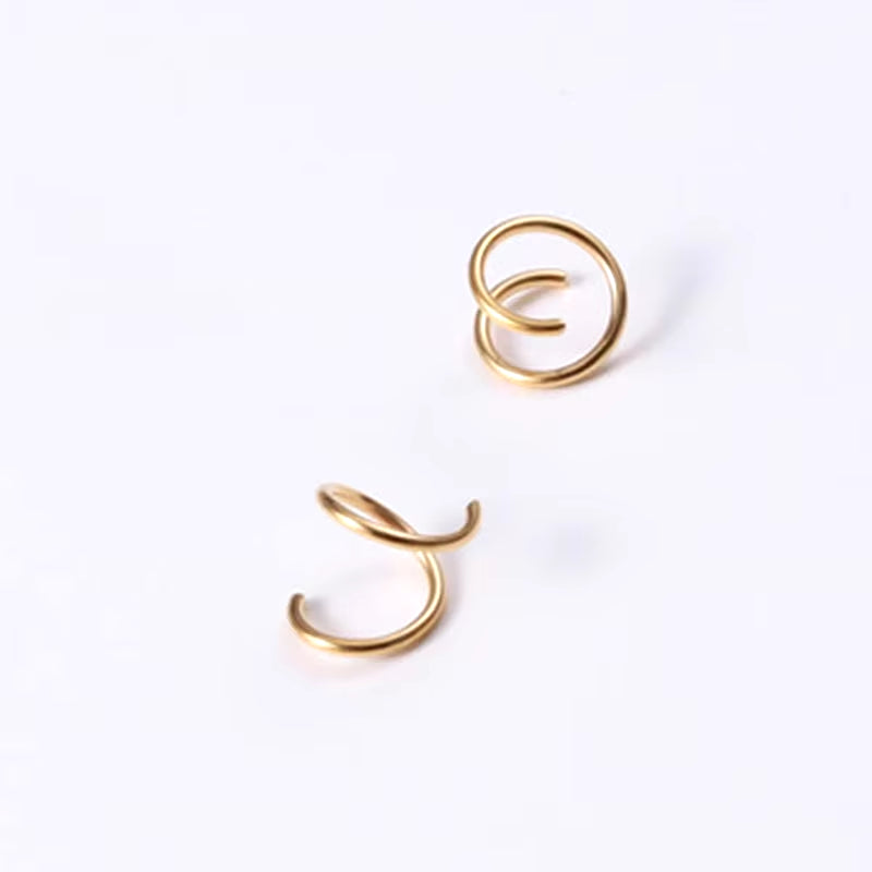 Faux Fake Double Spiral Hoop Earrings for Women Gold Plated Black Spinning Threader Earring Minimalist Jewelry Tarnish Free