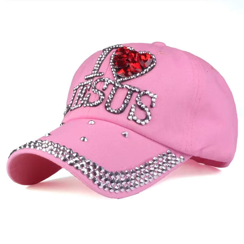 Leisure Jesus Women'S Baseball Cap Fashionable Rhinestone-Studded Duckbill Cap Outdoor Travel Sun-Shading Sun Hat Hip-Pop