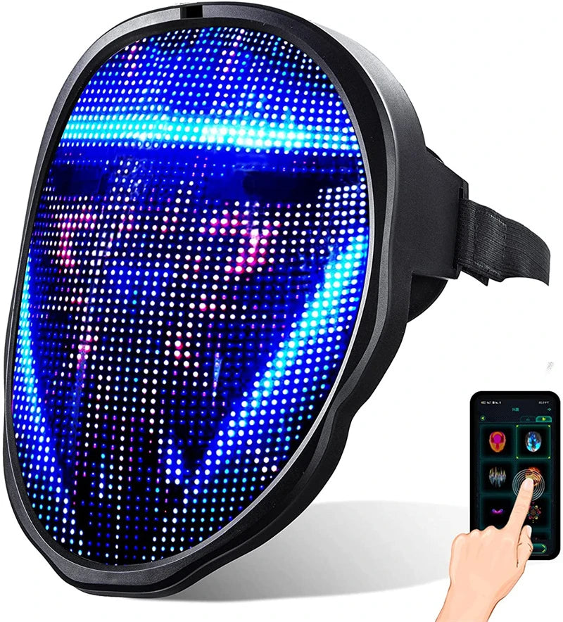 Programmable LED Luminous Mask Bluetooth RGB Led Lights up Party Mask DIY Picture Editing Animation Text Love Prank Concert Mask