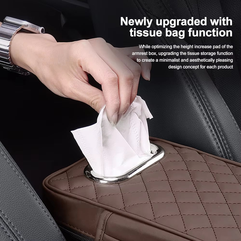 Car Armrest Mat with Tissue Storage Memory Foam Height Pad Universal Auto Center Console Arm Rest Protection Cushion