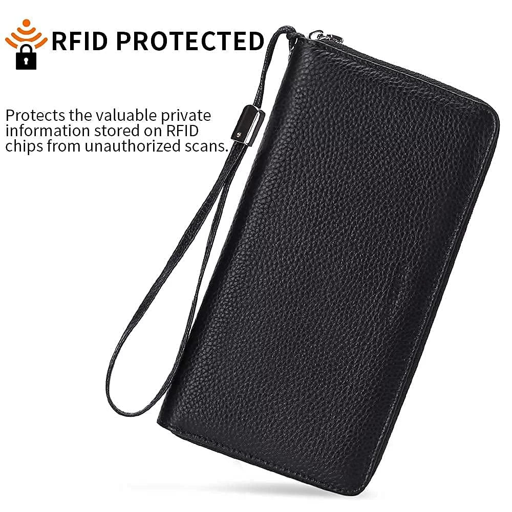 Women Leather Wallets RFID Blocking Zip around Credit Card Holder Phone Clutch