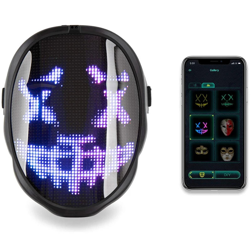 Programmable LED Luminous Mask Bluetooth RGB Led Lights up Party Mask DIY Picture Editing Animation Text Love Prank Concert Mask