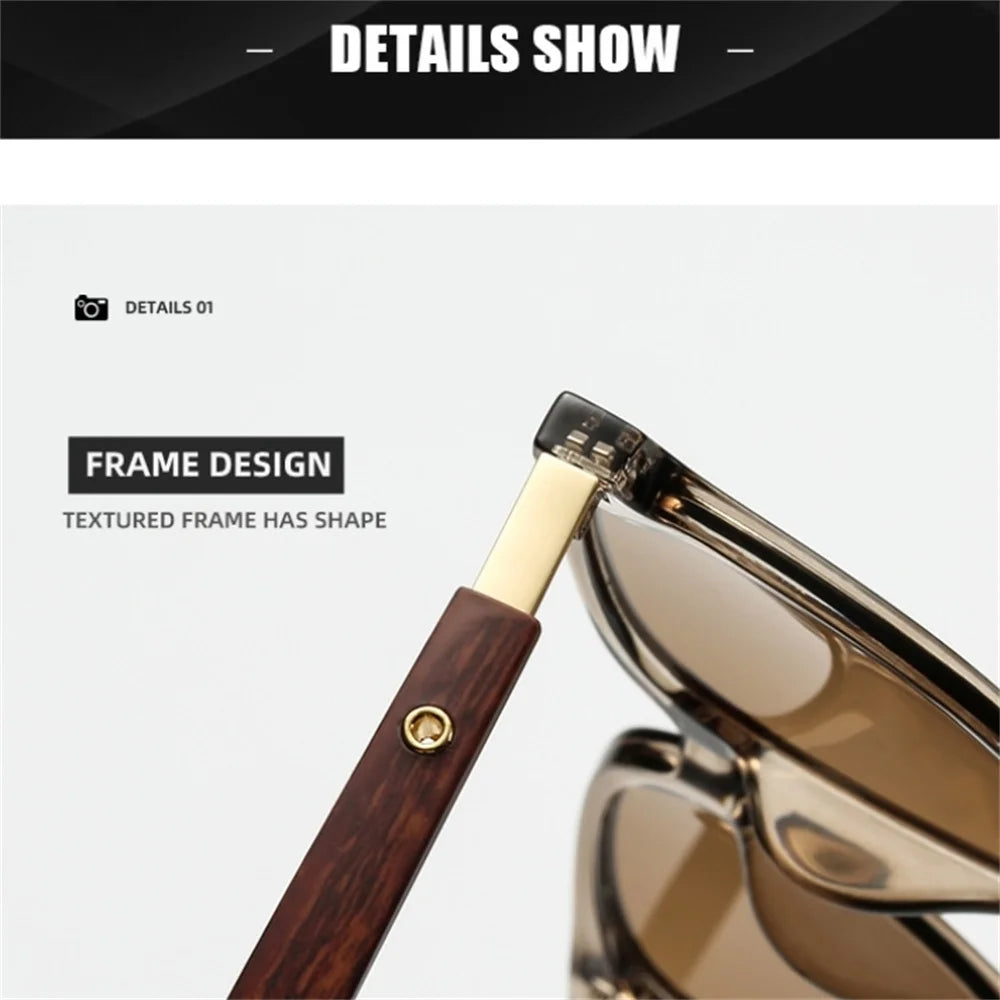 Vintage Square Frame Sunglasses for Women Men 2024 Trendy Retro Wood Grain Plastic Frame UV 400 Protection Eyepeice