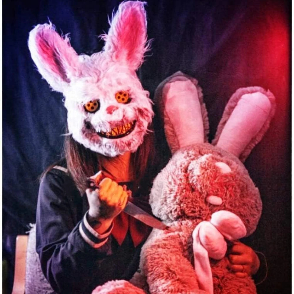 Luminous Halloween Scary Mask Bear Rabbit Bunny Mask, Bloody Plush Head Mask, Cosplay Costume Props Halloween Party Itaewon 이태원