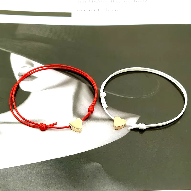 2 Pcs/Lots Tiny Love Heart Lucky Bracelet Red Black White Color Rope Bracelet Adjustable Fashion Couple Bracelet Wholesale