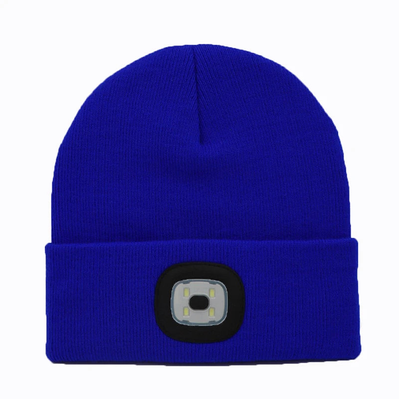 Led Light Knitted Hat Warm Elastic Beanie Autumn Winter Outdoor Sports Night Hiking Fishing Camping Glow Bonnet Unisex Headlight