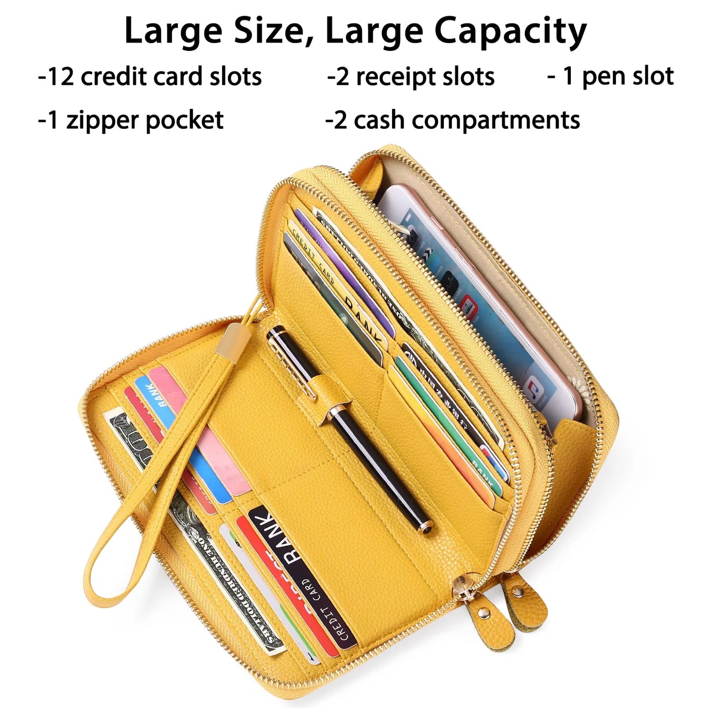 Women Leather Wallets RFID Blocking Zip around Credit Card Holder Phone Clutch