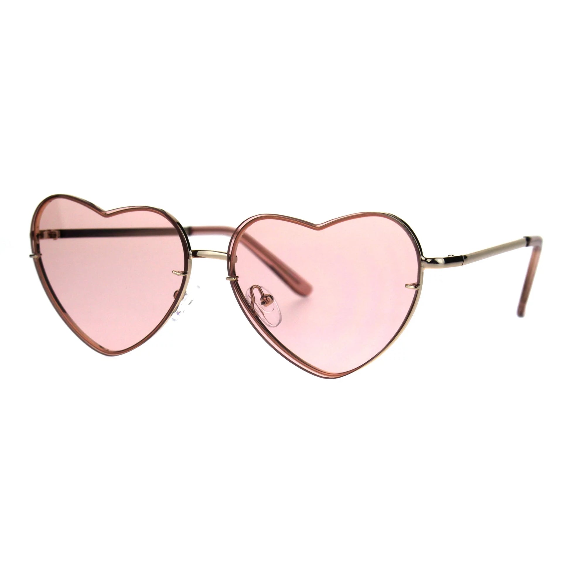 Womens Luxury Rimless Flat Panel Valentine Heart Sunglasses Red